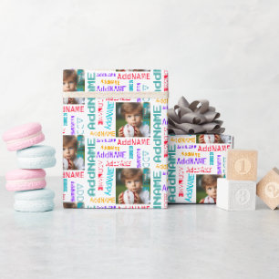 Papier Cadeau Photo Coloré Amusant et Nom d'Enfant de 7 Lettres