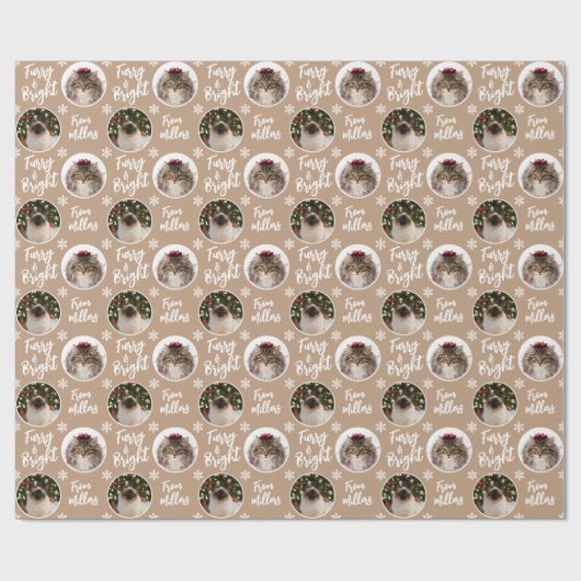 Papier Cadeau Photo de chat Furry & Bright Rustic White Christma (Plat)