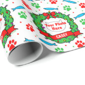 Papier Cadeau Photo de chat Motif de couronne de Noël (Coin rond)
