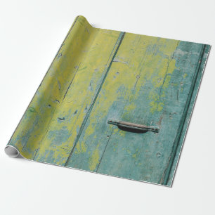 Papier Cadeau Photo de clôture en bois jaune et turquoise