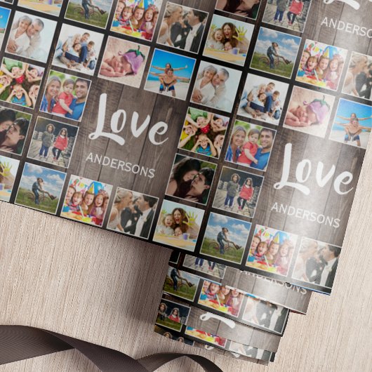 Papier Cadeau Photo de Custom Collage Rustic Farmhouse Love Fami
