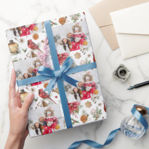 Papier Cadeau Photo de famille de Noël rouge blanc motif