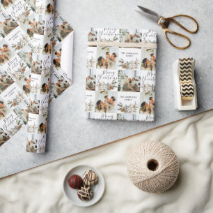 Papier Cadeau Photo de famille moderne élégante Joyeux Noël