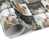 Papier Cadeau Photo de famille moderne noir élégant Joyeux Noël (Coin rond)