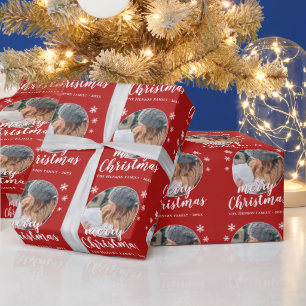 Papier Cadeau Photo de famille rouge flocon de neige Joyeux Noël