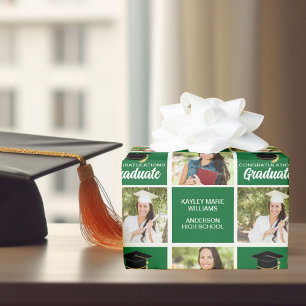 Papier Cadeau Photo de Graduation Verte Diplômée Personnalisée
