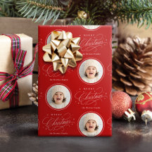 Photo de Noël avec calligraphie élégante rouge Joy
