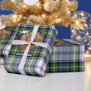 Papier Cadeau Photo de Noël classique à carreaux bleus et verts