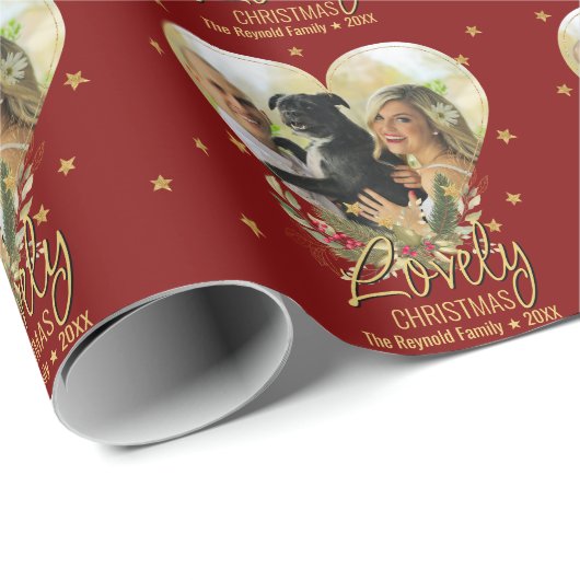 Papier Cadeau Photo de Noël Coeur Or Parties scintillant Star Lo (Coin rond)