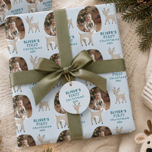 Papier Cadeau Photo de Noël de bébé mignon avec renne