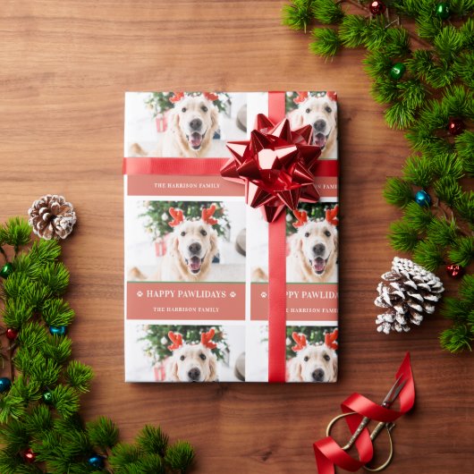 Papier Cadeau Photo de Noël de chien Joyeux Pawlidays (Cadeau de vacances)
