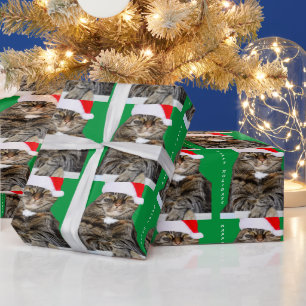 Papier Cadeau Photo de Noël Humbug de chat avec Santa Hat
