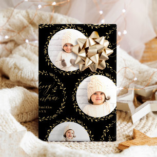Papier Cadeau Photo de Noël joyeux écriture moderne dorée Famill