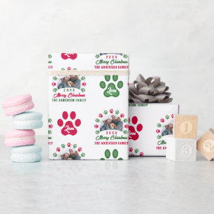 Papier Cadeau Photo de Noël personnalisée Puppy Paws