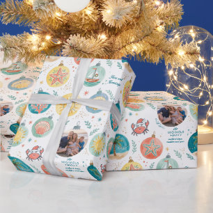 Papier Cadeau Photo de Noël sur la plage avec motif tropical
