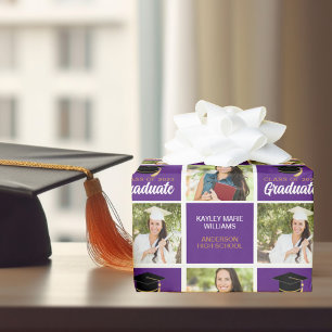 Papier Cadeau Photo de remise des diplômes violet Personnalisé 2