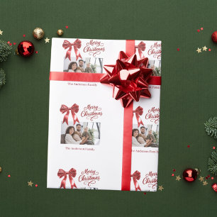 Papier Cadeau Photo de ruban rouge Noël blanc