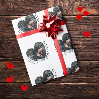 Papier Cadeau Photo du coeur de l'amour personnalisé et 2 noms p