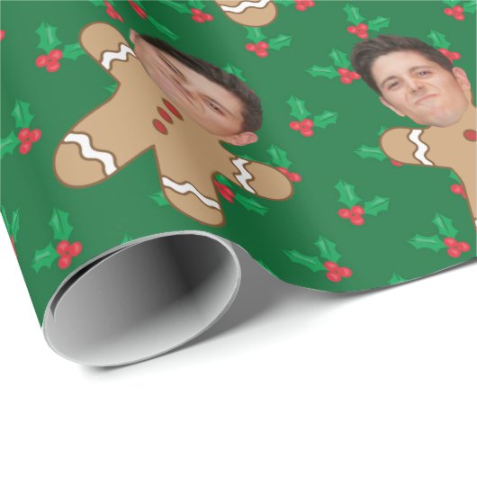 Papier Cadeau Photo du visage personnalisé Gingerbread Hommes Ch (Coin rond)