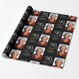 Papier Cadeau Photo élégant noir 90 et fabuleux 90e anniversaire