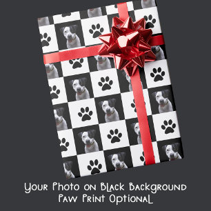 Papier Cadeau Photo Empreinte de Patte de Chien Damier Noir Blan