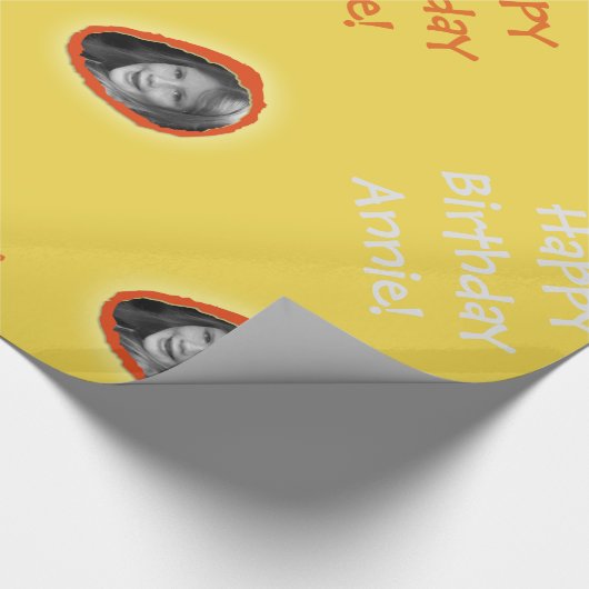Papier Cadeau Photo et salutations personnalisées en jaune (Coin)