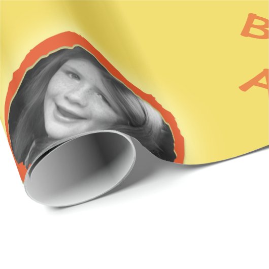 Papier Cadeau Photo et salutations personnalisées en jaune (Coin rond)