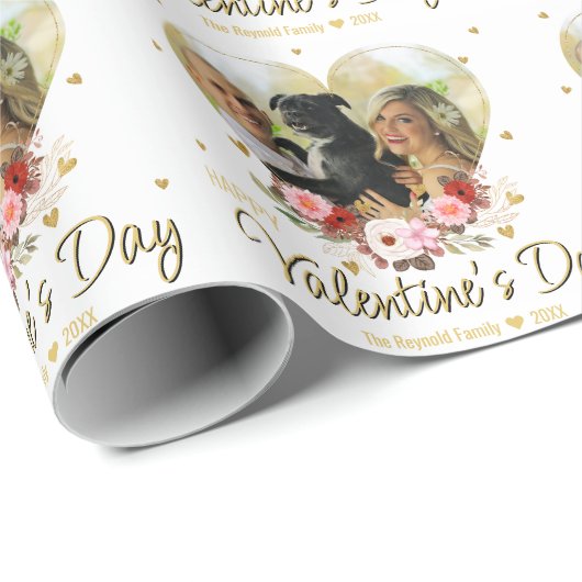 Papier Cadeau Photo Heart Gold Valentine's Day Parties scintilla (Coin rond)
