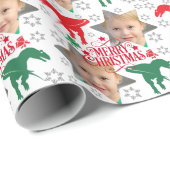Papier Cadeau Photo Joyeux Noël personnalisée T-Rex (Coin rond)
