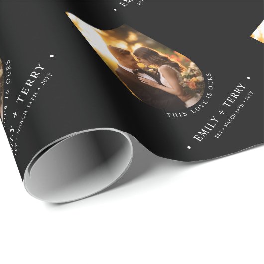 Papier Cadeau Photo Mariage des noms de mariée et de chambre per (Coin rond)