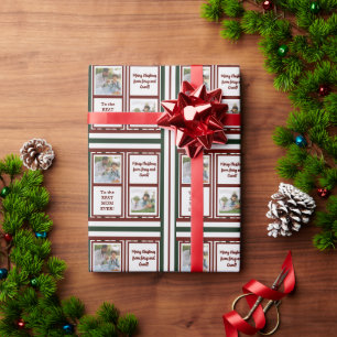 Papier Cadeau Photo Nom du sentiment Rouge Vert rayé Noël