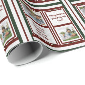 Papier Cadeau Photo Nom du sentiment Rouge Vert rayé Noël (Coin rond)