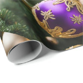 Papier Cadeau Photo ornement violet et or (Coin rond)