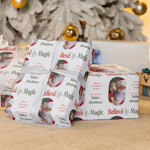 Papier Cadeau Photo Père Noël Believe in Magic Roundé Lozenge