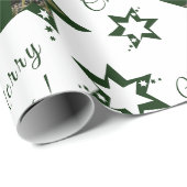 Papier Cadeau Photo personnalisé Noël étoiles vertes blanches (Coin rond)