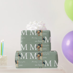 Papier Cadeau Photo personnalisé Nous t'aimons Maman Vert Fête d