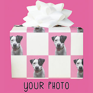 Papier Cadeau Photo personnalisée À damiers rose et blanc