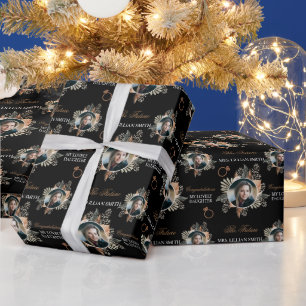 Papier Cadeau Photo personnalisée Aquarelle Fête des mariées flo