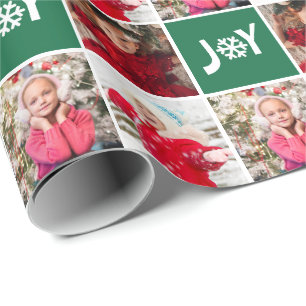 Papier Cadeau Photo personnalisée Collage Green Joy Noël