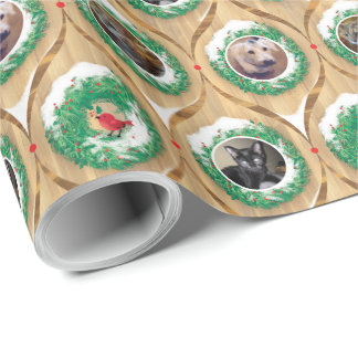 Papier Cadeau Photo personnalisée Couronnes de Noël Oiseaux roug