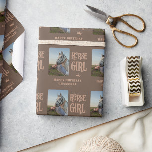 Papier Cadeau Photo personnalisée et nom Horse Girl Wrapper Papi