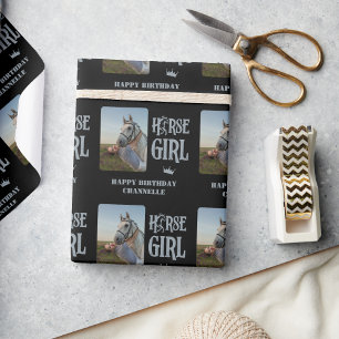 Papier Cadeau Photo personnalisée et nom Horse Girl Wrapper Papi