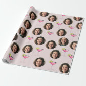 Papier Cadeau Photo personnalisée sur visage & cocktail | Rose p (Déroulé)