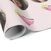 Papier Cadeau Photo personnalisée sur visage & cocktail | Rose p (Coin rond)