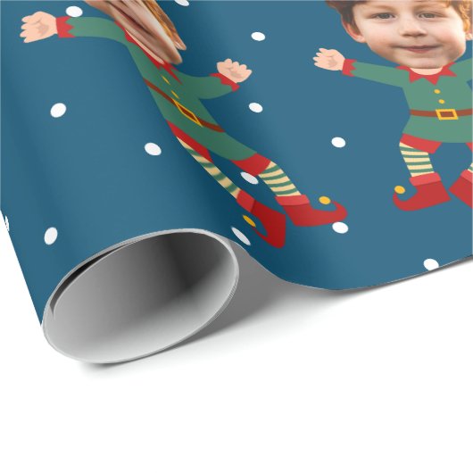 Papier Cadeau Photo personnalisée Visage amusant Noël Elfe Enfan (Coin rond)
