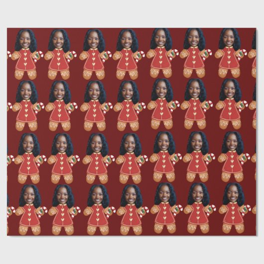 Papier Cadeau Photo personnalisée Visage pain d'épice femme Noël (Plat)