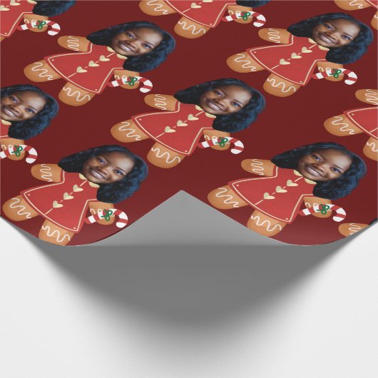 Papier Cadeau Photo personnalisée Visage pain d'épice femme Noël (Coin)
