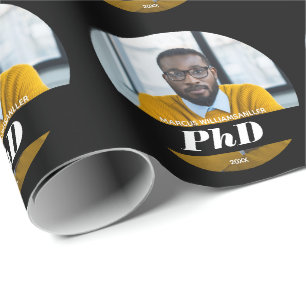 Papier Cadeau Photo PhD Nom du diplôme Graduation noire
