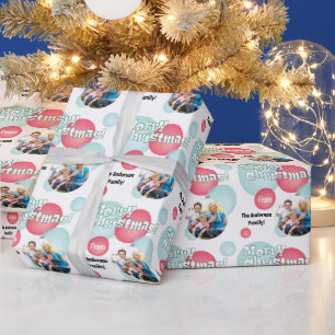 Papier Cadeau Photo turquoise et rouge Bauble de Noël