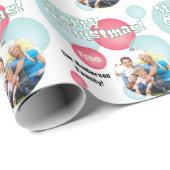 Papier Cadeau Photo turquoise et rouge Bauble de Noël (Coin rond)